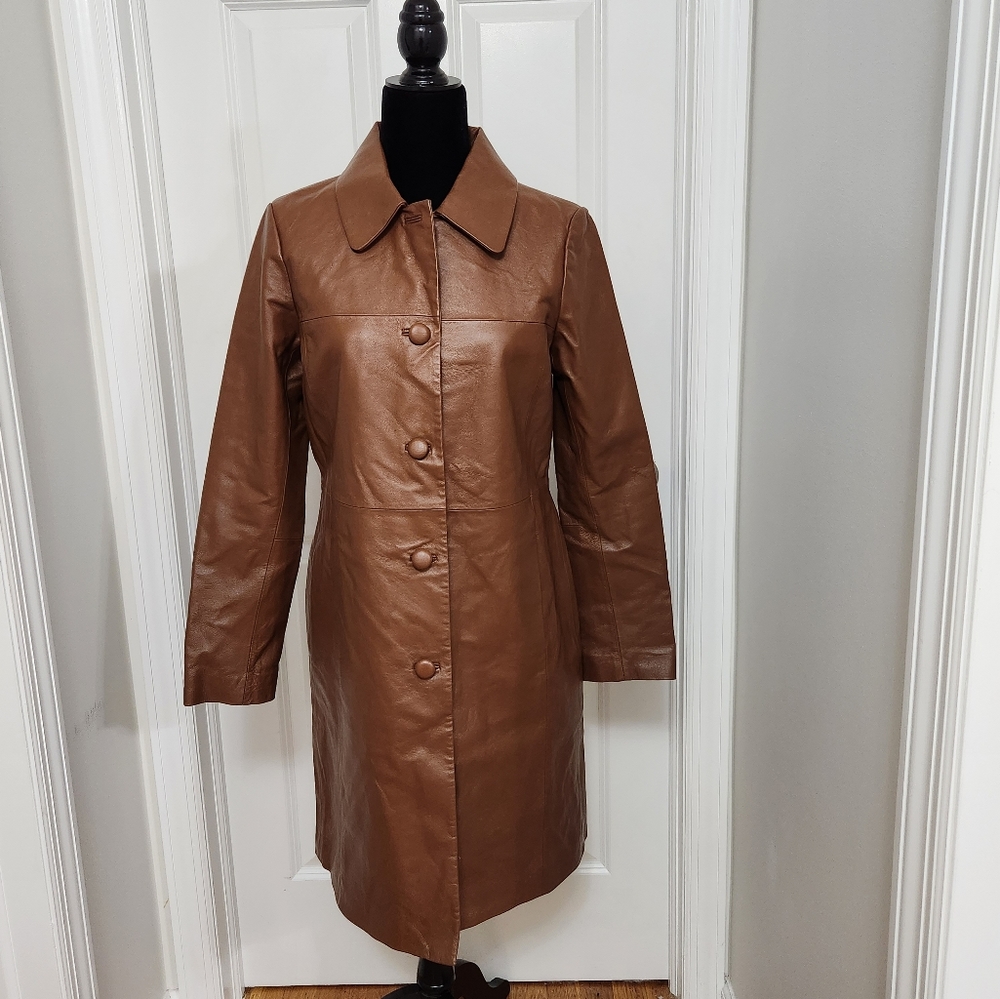 Moda International Brown Leather Long Coat